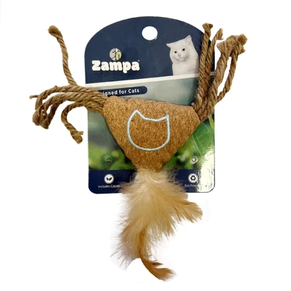 اسباب بازی گربه جنس پارچه ای به همراه پر و نخ ضخیم کنفی زامپا