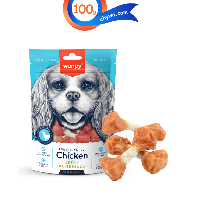 tashvighi-wanpy-e-09 تشویقی سگ ونپی مدل دمبل طعم مرغ وزن 100 گرم Wanpy Chicken Jerky Dumbbells - Image 1