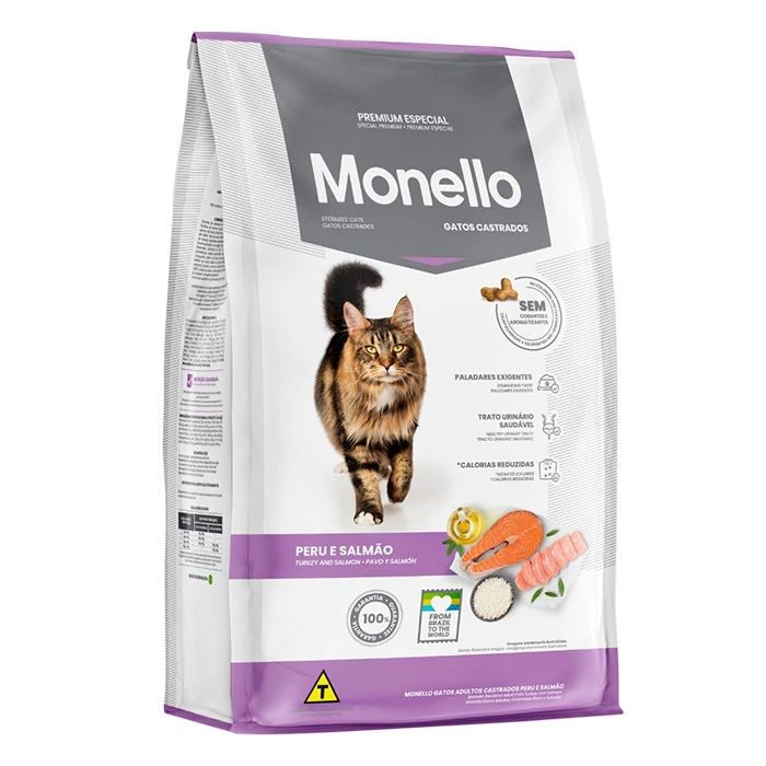 غذای خشک گربه های بالغ عقیم شده بدغذا طعم ماهی سالمون و بوقلمون حاوی کالری کم برای تقویت سیستم ایمنی مونلو (Monello) وزن 10.1 کیلوگرم