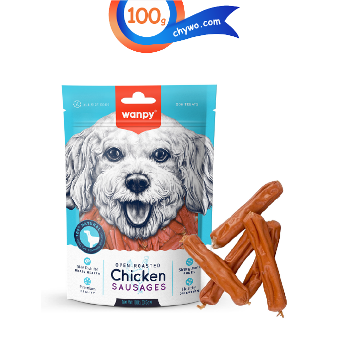 tashvighi-wanpy-ed-08 تشویقی سگ ونپی مدل سوسیسی طعم مرغ وزن 100 گرم Wanpy Chicken Sausages - Image 1