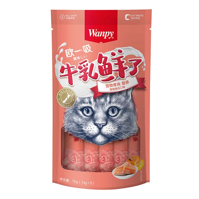 بستنی گربه طعم ماهی شیر و کدوحلوایی ونپی (5عددی) (Wanpy) وزن 70 گرم