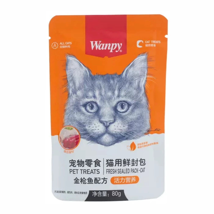 پوچ گربه طعم ماهی تن برای تقویت سیستم گوارشی ونپی (Wanpy) وزن 80 گرم
