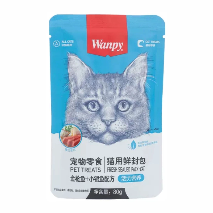 پوچ گربه طعم مرغ و شریمپ برای تقویت سیستم گوارشی ونپی (Wanpy) وزن 80 گرم