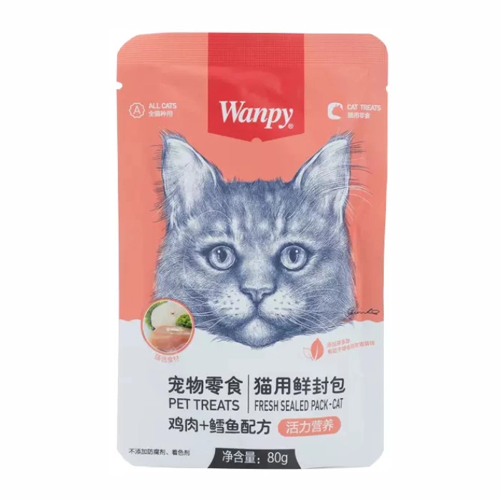 پوچ گربه طعم مرغ و ماهی کاد برای تقویت سیستم گوارشی ونپی (Wanpy) وزن 80 گرم