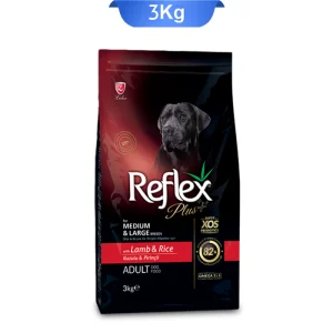 غذا خشک سگ بالغ نژاد متوسط و بزرگ رفلکس پلاس طعم گوشت بره وزن 3 کیلوگرم Reflex Plus Adult Lamb And Rice