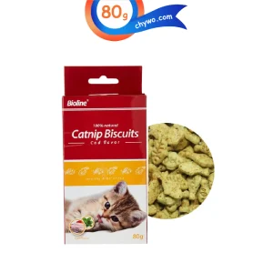تشویقی بیسکوییتی گربه حاوی کت نیپ برند بایولاین طعم ماهی کاد وزن 80 گرم Bioline Catnip Biscuits