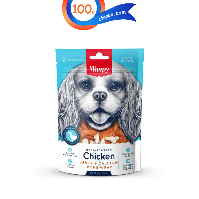 tashvighi-wanpy-18 تشویقی سگ ونپی ران مرغ کلسیمی وزن 100 گرم Wanpy Chicken Calcium Bone Wrap - Image 1