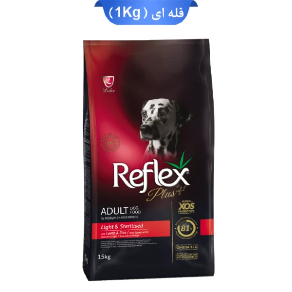 غذا خشک سگ بالغ عقیم رفلکس طعم بره و برنج وزن 1 کیلوگرم (زیپ کیپ فله) Reflex Sterilised Adult