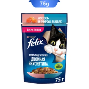 پوچ گربه فلیکس طعم تن و ماهی سالمون در ژله وزن 75 گرم کد 103032 Felix Cat Pouch