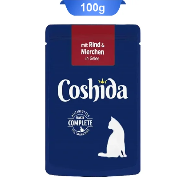 پوچ گربه کوشیدا طعم گوشت گاو و قلوه در ژله وزن 100 گرم کد 103143 Coshida Mit Rind & Nierchen In Gelee - Image 1