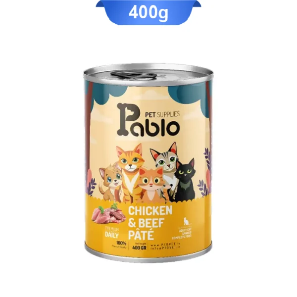 کنسرو گربه بالغ پابلو پته طعم مرغ و گوشت گاو وزن 400 گرم Pablo - Image 1