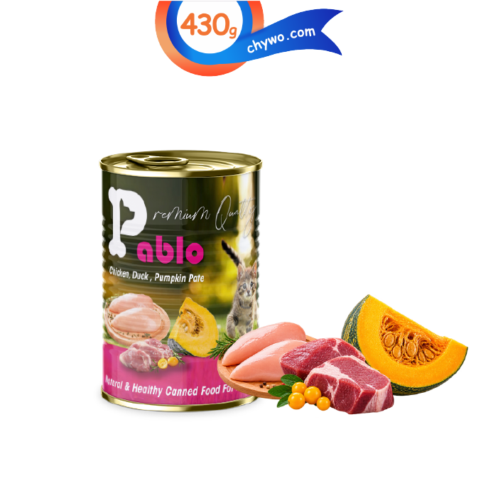 pablo-n-02 کنسرو بچه گربه پابلو کیتن طعم مرغ و اردک و کدوتنبل وزن 430 گرم Pablo - Image 1