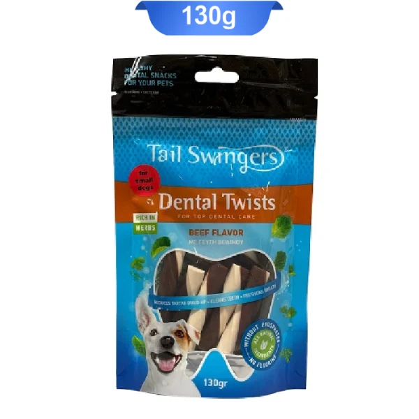 تشویقی سگ تیل سوینگرز دنتال طعم گوشت وزن 130 گرم Tail Swingers Dental twists Beef - Image 1