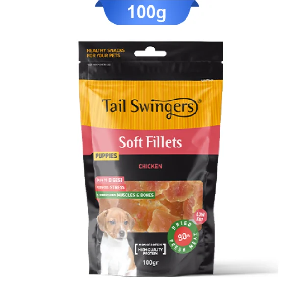 تشویقی توله سگ تیل سوینگرز فیله مرغ پاپی وزن 100 گرم Tail Swingers Soft Fillet - Image 1
