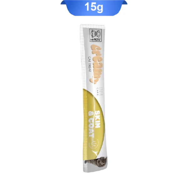 بستنی گربه ام پت مدل پوست و مو طعم ماهی تن و ماهی سالمون بسته 4 عددی M-Pets Creamy Treat Skin & Coat - Image 2