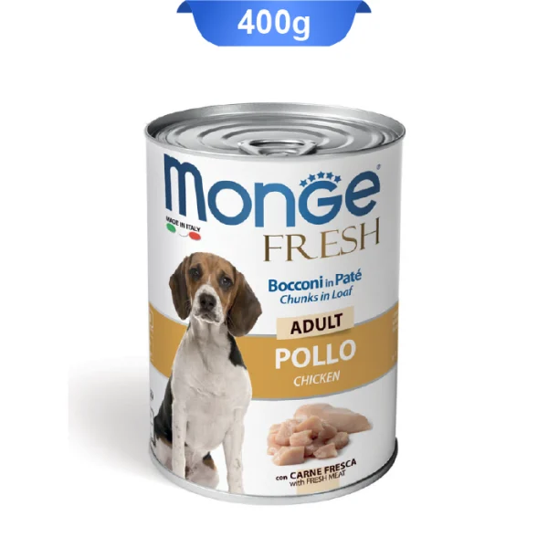کنسرو سگ بالغ مونژه پته طعم مرغ وزن 400 گرم Monge Fresh Pollo Chicken - Image 1