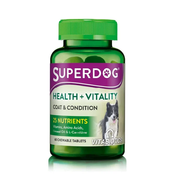 قرص مکمل پوست و مو سگ ویتابیوتیکس سوپر داگ بسته 60 عددی مدل SuperDog Health Vitality - Image 1