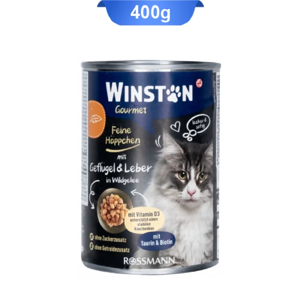 کنسرو گربه وینستون طعم مرغ و جگر در ژله وزن 400 گرم Winston Geflugel & Leber - Image 1