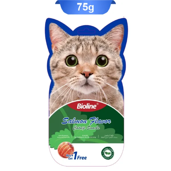 بستنی گربه بایولاین مدل کت نیپ طعم سالمون بسته 5 عددی Bioline Catnip Snack - Image 1