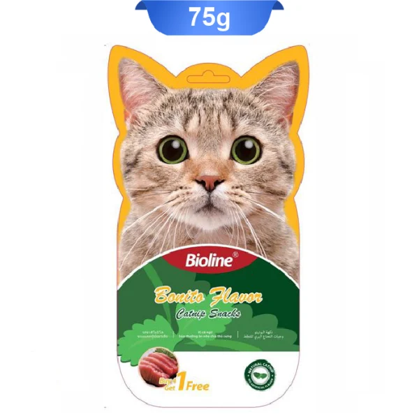 بستنی گربه بایولاین مدل کت نیپ طعم ماهی تن بسته 5 عددی Bioline Catnip Snack - Image 1