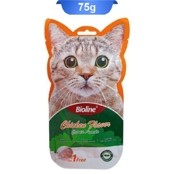 بستنی گربه بایولاین مدل کت نیپ طعم مرغ بسته 5 عددی Bioline Catnip Snack - Image 1