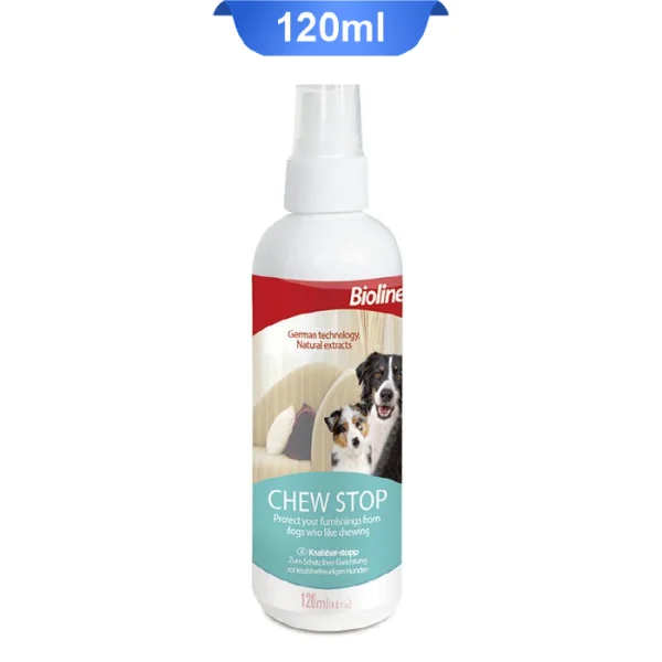 اسپری ضد جویدن سگ بایولاین حجم 120 میلی لیتر Bioline Chew Stop - Image 1