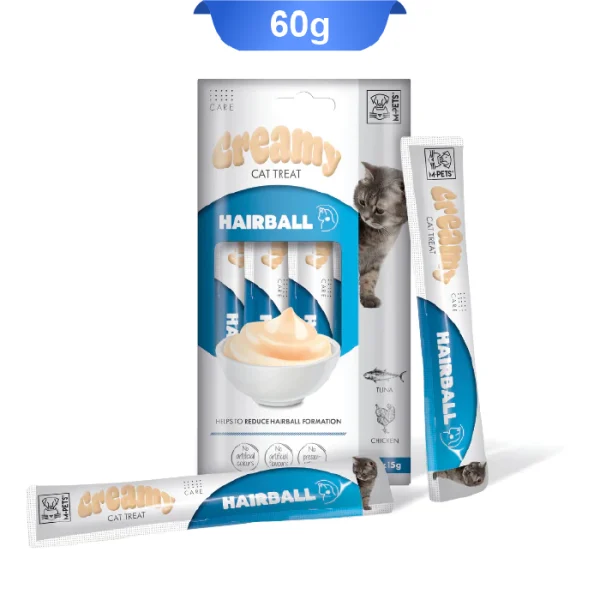بستنی گربه ام پت مدل هیربال طعم ماهی تن و مرغ بسته 4 عددی M-Pets Creamy Treat Hairball - Image 1