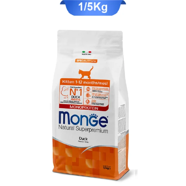 غذای خشک بچه گربه مونژه سوپرپرمیوم طعم اردک وزن 1.5 کیلوگرم Monge Kitten - Image 1
