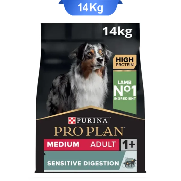 غذا خشک سگ پروپلن بالغ مدیوم ادالت (گوارش حساس) طعم بره وزن 14 کیلوگرم PRO PLAN Medium Adult Sensitive Digestion - Image 1