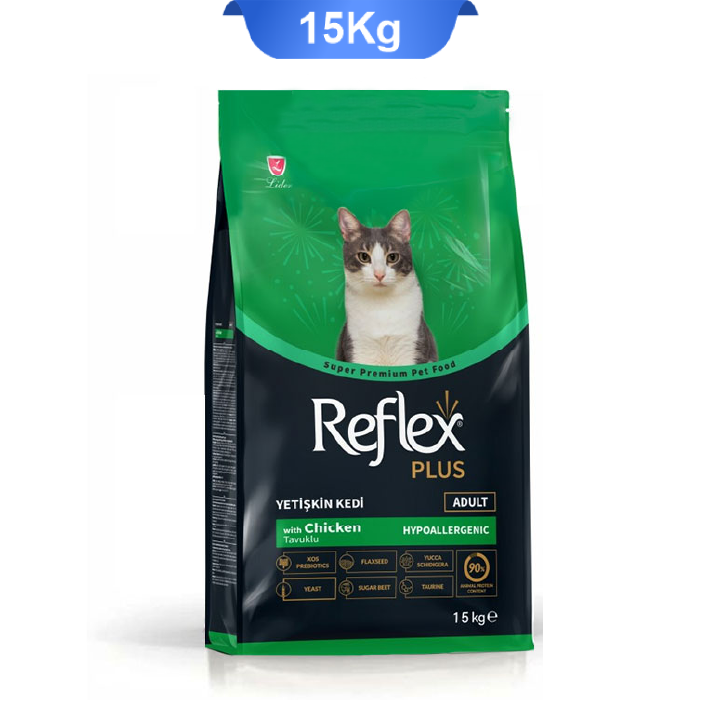 reflex-plus-chicken-15kg غذای خشک گربه رفلکس پلاس بالغ طعم ادالت مرغ وزن 15 کیلوگرم(chicken Reflex) - Image 1