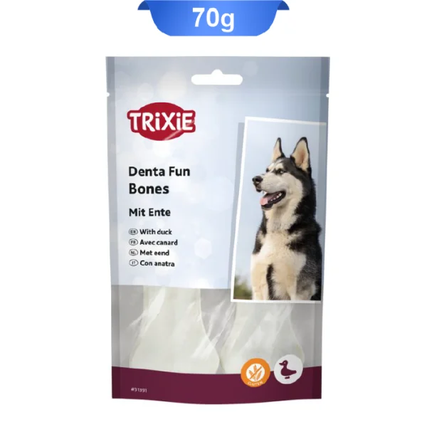 تشویقی سگ دندانی استخوان با دورپیچ اردک تریکسی وزن 70 گرم Trixie Denta Fun Bones - Image 1