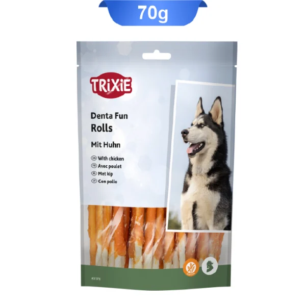 تشویقی دندانی سگ تریکسی دورپیچ مرغ وزن 70 گرم Trixie Denta Fun Rolls - Image 1
