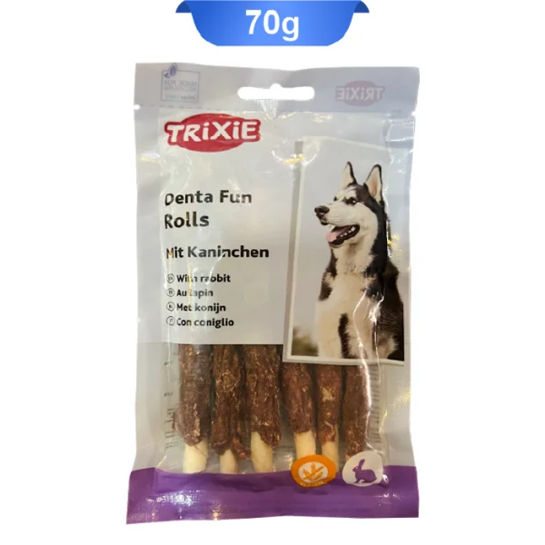 تشویقی دندانی سگ تریکسی دورپیچ خرگوش وزن 70 گرم Trixie Denta Fun Rolls - Image 1