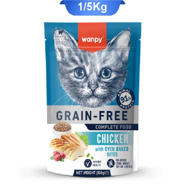 غذای خشک بچه گربه کیتن ونپی طعم مرغ وزن 1/5 کیلوگرم Wanpy Cat Food Chicken - Image 1