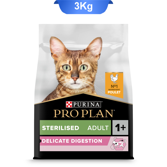 proplan-adult-sterilised-cats-chicken-3-kg غذای خشک گربه بالغ عقیم دلیکیت پروپلن طعم مرغ وزن 3 کیلوگرم Proplan Delicate Digestion - Image 1
