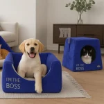 خانه سه کاره سگ و گربه از جنس مخمل نرم و ضخیم مدل باس رنگ نسکافه ای