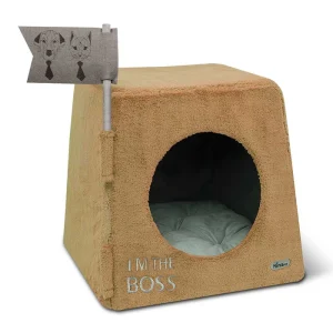 خانه سه کاره سگ و گربه از جنس مخمل نرم و ضخیم مدل باس رنگ نسکافه ای