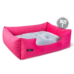 جای خواب سگ و گربه جنس پارچه مبلی درجه یک سرخابی با تشک طوسی