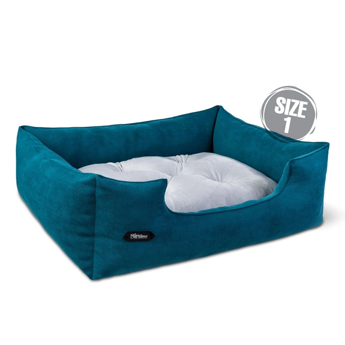 2058- جای خواب سگ و گربه جنس پارچه مبلی درجه یک سبز آبی تیره با تشک طوسی