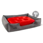 جای خواب سگ و گربه جنس پارچه مبلی درجه یک خاکستری با تشک قرمز