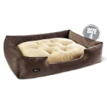 جای خواب سگ و گربه جنس پارچه مبلی درجه یک قهوه ای با تشک کرم
