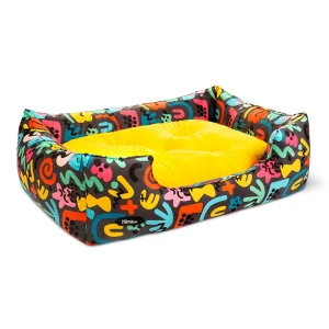 جای خواب سگ و گربه جنس پارچه مبلی درجه یک تشک رنگ زرد مدل منحنی