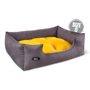 جای خواب سگ و گربه جنس پارچه مبلی درجه یک خاکستری با تشک زرد