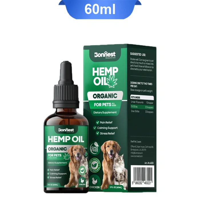 Hemp-Oil-Drops1- قطره آرامبخش و تسکین درد سگ و گربه بونست حاوی شاهدانه