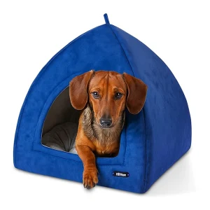 خانه سگ و گربه از جنس مخمل نرم و ضخیم رنگ قهوه ای با تشک کرم