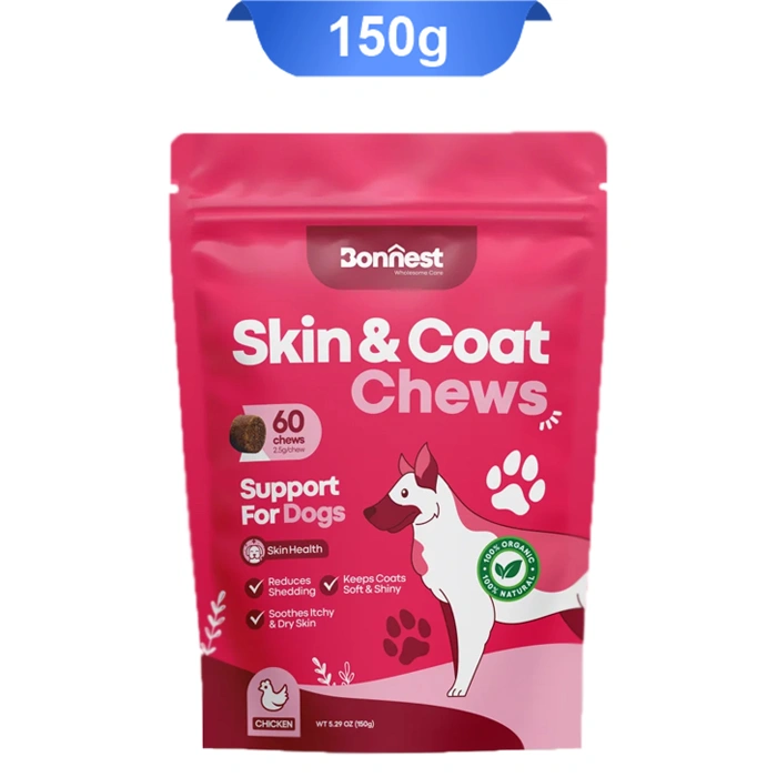 Skin--Coat-Chews- مکمل جویدنی سگ بونست برای پوست و مو مدل اسکین اند کوات طعم مرغ (60عددی) Bonnest Skin & Coat Chews - Image 1