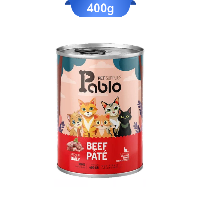 pablo-beef-pate-400gr کنسرو گربه بالغ پابلو پته طعم گوشت خالص وزن 400 گرم Pablo - Image 1