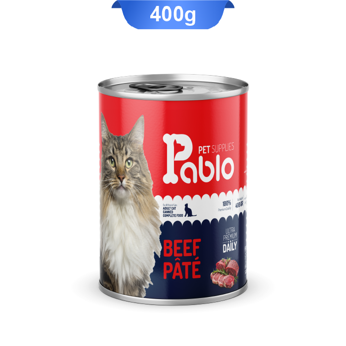 pablo-beef-pate-400gr-1 کنسرو گربه بالغ پابلو پته طعم گوشت خالص مدل الترا وزن 400 گرم Pablo - Image 1