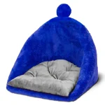 خانه چهار کاره سگ و گربه از جنس مخمل نرم و ضخیم رنگ آبی کاربنی مدل خرسی نیناپت ابعاد 45x50x45 سانتی متر کد 1800 - Image 5