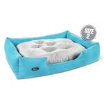 جای خواب سگ و گربه جنس پارچه مبلی درجه یک آبی آسمانی با تشک طوسی نیناپت